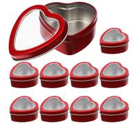 minkissy 10pcs Heart-shaped Tin Boxes with Lids Small Red Window Candy Packaging Boxes for Wedding Party Favors Valentine's Day Treat Containers 60x59x27mm