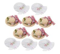 minkissy 10pcs Mini Straw Hats for Dolls Handmade Woven Sombreros with Bowknot Flower and Lace Lightweight DIY Craft Accessories for Party Decorations and Holiday Ornaments