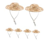 minkissy 10pcs Mini Straw Sombrero Hats Handwoven Doll Caps with Chin Strap for DIY Dollhouse Decorations Tiny Mexican Fiesta Accessories
