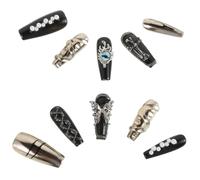 minkissy 10pcs Reusable Gothic Press Nails Black Full Cover Acrylic Nails Stick for Women Diy Manicure