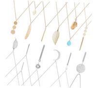 minkissy 12 Pcs Y Shape Long Pendant Necklace Set for Women Fashionable Drop Pendant Necklaces with Leaf Round Bar and Tassel Designs Versatile Neck Jewelry for Any Occasion