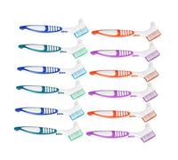 minkissy 12pcs Dual-Sided Denture Brush with Ergonomic Handle for False Teeth and Retainer Cleaning Soft Bristle Toothbrush Kit for Seniors Compact Travel Oral Hygiene Tools