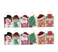 minkissy 12pcs Kraft Paper Christmas Party Favor Bags with Handles Tear-resistant Gift Tote Bags for Holiday Treats Flat Bottom for Stability