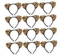 minkissy 12pcs Leopard Cat Ear Headbands Soft Plush Hairbands for Party Cosplay Costume Accessories Animal Print Cat Hairbands for Women and Boys and Girls
