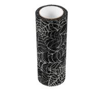 minkissy 15cm X 9.1m Halloween Organza Spider Web Ribbon, Black and Silver Mesh Fabric Roll for DIY Craft, Halloween Wrapping, Cobweb Decorations, Party and Outdoor Use