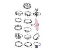 minkissy 15pcs Vintage Stackable Flower Knuckle Ring for Women, Alloy and Crystal Stone Material, Embellish Appearance, for Prom and Special Occasion
