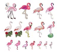 minkissy 16pcs Flamingo Embroidery Patches Set, Delicate Sew-on Cloth Appliques for Clothes Decoration and Repair, Iron-on Flamingo Motif Sewing Stickers for Craft and DIY Projects