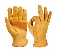 minkissy 1Pair Cowhide Slip Gloves for Gardening and Labour Protection Premium Cattlehide Material Skidproof Design Durable Work Gloves for Outdoor Use Yellow