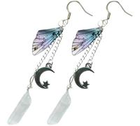 minkissy 1Pair Fairy Crystal Earrings with Moon Charm and Butterfly Wings Dangle Hook Jewelry for Women Irregular Design Silver for Friends and Loved Ones