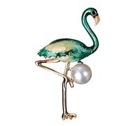 minkissy 1Pc Pearl Flamingo Brooch Pin Fashionable Alloy Breastpin for Women for Parties Weddings Birthdays Christmas Celebrations Unique Animal Design Jewelry Accessory