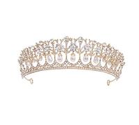 Minkissy Vintage Crystal Tiara Baroque Bridal Tiara Crown Rhinestone Headband Pearl Princess Headwear Headdress for Birthday Pageant Wedding Party (Golden)
