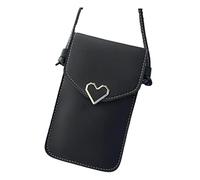 minkissy 1Pc Vintage Heart Shaped Touchscreen Phone Bag Black PU Cell Phone Pouch for Daily Use Lightweight Transparent Design for Parties and Shopping Practical Crossbody Shoulder Purse