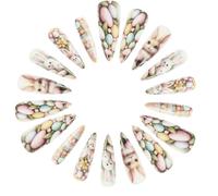 minkissy 2 Boxes Easter Bunny Press on Nails Short Stick on Fake Nails with Flower Design, Cute Spring Manicure Decoration for Women Daily Party Wear