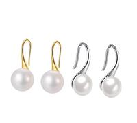 minkissy 2 Pairs Women Earrings Pearl Ear Drops Dangler Fashion Jewelry Silver Gold Stylish Accessories for Parties Weddings Daily Wear