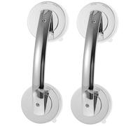 minkissy 2 Pcs Portable Silver Suction Handle Bars for Glass Doors and Windows Abs Plastic Bathroom Grab Rails Easy Install No Drilling Needed Suitable for Elderly Disabled and Safety