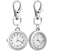 minkissy 2 Pcs Silver Pocket Watch with Buckle Pendant Keychain, Precise Timekeeping and Luminous Pointers, Clip-on Hanging Buckle Pocket Watches for Nurses and Doctors