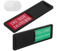 minkissy 2 Pcs Sliding Privacy Door Signs with Do Not Disturb and Welcome Please Knock Messages, Black Office and Home Room Door Signs for Restroom, Bedroom, Conference Use