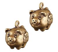 minkissy 2 Pieces Brass Little Pig Pendant Keychain Set, Antique Style DIY Keyring Ornament for Jewelry Making and Craft Decoration, Small Brass Pig Charm for Arts Crafts