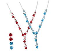 minkissy 2 Set Alloy Rose Flower Necklace and Earrings Set for Women Charm Jewelry in Red and Blue Bling Rhinestone Bridal Accessories for Weddings Parties Daily Wear