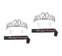 minkissy 2 Sets 20 Birthday Queen Tiara and Sash Set Letter Printing Sash Crown Hair Comb Perfect Party Decoration
