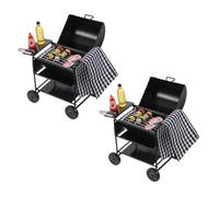 minkissy 2 Sets Miniature Dollhouse Bbq Grill Set Realistic Black Metal Outdoor Barbecue Model Detailed Small Scale Kitchen Accessory for Pretend Play and Creative Micro Cooking Scenes