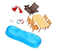 minkissy 2 Sets Miniature Dollhouse Swim Pool Furniture with Umbrella Beach Chair Swim Ring Accessories for DIY Fairy Garden Decor and Miniature Worlds