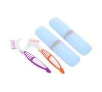 minkissy 2 Sets Portable Denture Brush Case Cleaning Kit Multi Functional Double Sided Cleaning Tools for Home Travel Compact Easy to Carry for All Denture Types