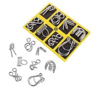 minkissy 2 Sets Wire Iq Puzzle Educational Cognitive Brain Teaser for Adults and Portable Metal Nine Ring Buckle Challenge Game