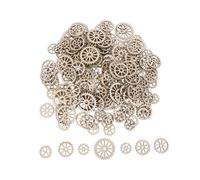 minkissy 200pcs Wood Rounds for Crafts Steampunk Decor Gear Unfinished Wood Circle Decorative Vintage Mechanical Wheels Khaki Colour for Living Rooms DIY Projects Assorted Style
