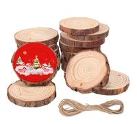 minkissy 25pcs Natural Unfinished Wood Slices 7-8cm Thick Round Wood Circles with 10m Jute Rope for DIY Crafts Christmas Ornaments Table Centerpieces