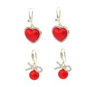 minkissy 2pairs Heart-shaped Drop Earrings for Girls Fashion Stud Earrings for Women Rhinestones Elegant Ear Decor