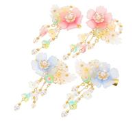 minkissy 2pairs Vintage Chinese Hair Clips for Girls Women Bride Elegant Ancient Style Tassel Flower Hairpins Traditional Hanfu Decorative Hair Accessories