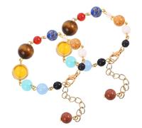 minkissy 2pcs Adjustable Solar System Bracelet Natural Stone Beads Vivid Planet Colors Universe Galaxy Jewelry for Men and Women Gift Accessory