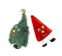 minkissy 2pcs Animated Walking Dancing Christmas Tree and Santa Hat Plush for Musical Rotating Holiday Decorations Interactive Festive Cheer Ornaments