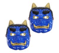 minkissy 2pcs Blue Japanese Demon Mask Set - Samurai Warrior Cosplay Mask for Halloween Masquerade, Nian Monster Festival Decoration, Carnival Costume Accessory