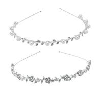 minkissy 2pcs Bridal Headband Pearl Leaves Crystal Hair Band Headpiece for Wedding Mother of Bride Hair Accessories