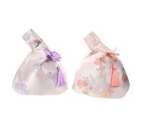 minkissy 2pcs Brocade Wristlet Bags with Orchid Motif, Handmade Cloth Clutch Purses Featuring Tassel Detail, Versatile Carry for Everyday Errands and Weddings, Modern Oriental Fusion Style