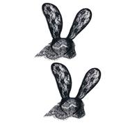 minkissy 2pcs Bunny Ear Lace Veil Headband Furry Ears Mask Halloween Bunny Girl Party Mask Christmas Decor