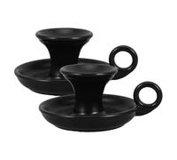 minkissy 2pcs Ceramic Candle Holders with Handle and Tray Black Decorative Tealight Holders for Kitchen Table and Mantel Centrepiece Easy to Clean
