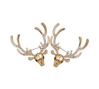 minkissy 2pcs Christmas Deer Head Brooch Pins for Women Zinc Alloy Rhinestone Lapel Pin Versatile Festive Outfit Accessory Stylish Artistic Badge for Holiday Wardrobe Embellishment