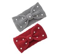 minkissy 2pcs Classic Cable Knit Pearl Bow Headband Soft Stretchy Ear Warmer Women Winter Headband for Hair Suitable for Autumn Fall and Halloween