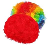 minkissy 2pcs Clown Afro Wigs Rainbow and Red Lightweight Curly Costume Party Wigs for Adults Vibrant Colors Easy Wear DIY Styling Hair Day Accessories