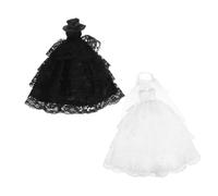 minkissy 2pcs Doll Costume Wedding Bride Dress Miniature White Black Lace Gowns with Long Cake Skirts Handmade Anime-inspired Outfits for Doll Accessories and Dollhouse Collectibles