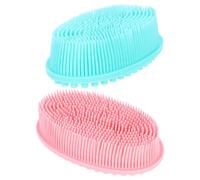 minkissy 2pcs Dual-Sided Silicone Bath Brush for Babies, Soft Tactile Sensory Training Body Scrubber with Flat Head in Pink and Green, Reusable Scalp Massager and Gentle Exfoliating Shower