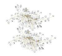 minkissy 2pcs Elegant Bridal Hair Side Comb with Smooth Pearls and Crystal Rhinestones, Hand-twisted Golden Metal Wire Frame, Comfortable Lightweight Fit for Wedding Banquets and Daily Use