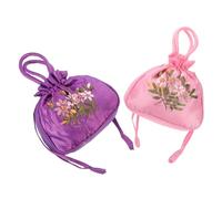 minkissy 2pcs Ethnic Embroidered Handbag Floral Drawstring Purse with Handle Lightweight Fabric Spacious Interior for Travel Daily Use and Festival Chic Violet Pink Women S Handbags