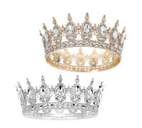 minkissy 2pcs European Vintage Rhinestone Queen Crown for Wedding Party