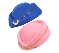 minkissy 2pcs Flight Attendant Beret Cap for Women Soft Breathable Air Stewardess Hat Stylish Airline Hostess Accessories for Cosplay Role Play Theater and Party Pink Blue