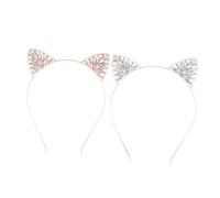 minkissy 2pcs Glitter Cat Ears Headbands for Luxury Crystal Hair Accessories in White and Rose Gold for Parties Cosplay Concerts Halloween Year and Theme Events