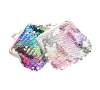 minkissy 2pcs Glitter Coin Purse with Kiss Lock Cute Sequined Change Wallet for Women Compact Purse for Storing Coins Keys Small Items Rainbow and Colors